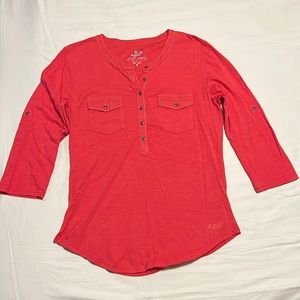 Kuhl Henley 3/4 roll up sleeve coral top medium
